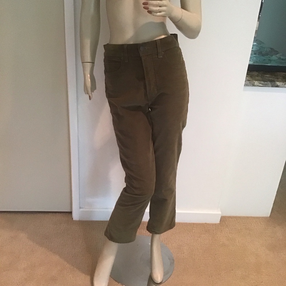 Veronica Beard Jeans Olive Green Carly Kick Flare High Rise Corduroy Pants 27